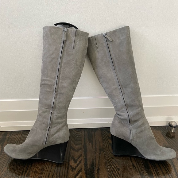 Cole Haan tall suede grey wedge boots. Size 7.5. - Picture 4 of 11